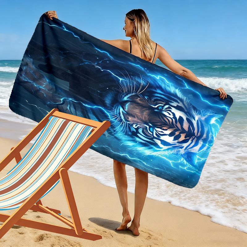 Glowing Tiger 2D Flat Print Beach Towel, Large Soft Quick Dry Towel for Beach Camping Swimming.MSTJ0918199