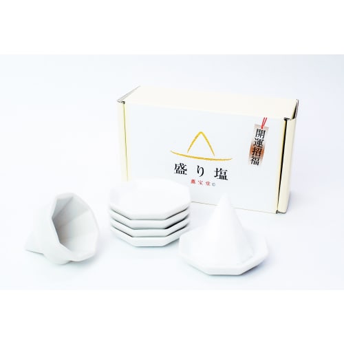 Moa Feteli Morishio Set for Good Luck Made in Japan Small Unglazed Octagonal Morishio Set (Includes 5 Unglazed Octagonal Plates + Morishio Consolida