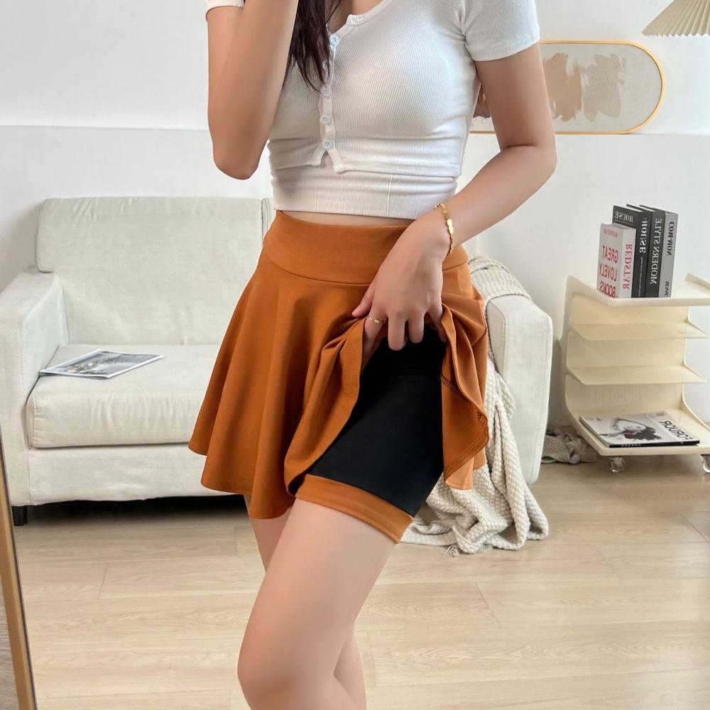 Summer Women's Basic Skirt Fashion Casual Mini Elastic Pleated Skirt Lined Shorts Girl Uniform Safety Pants Skirt Long 38CM
