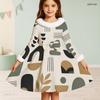 Girls Furry Collar Long Sleeve Printed A Line Flared Dress With Bow
