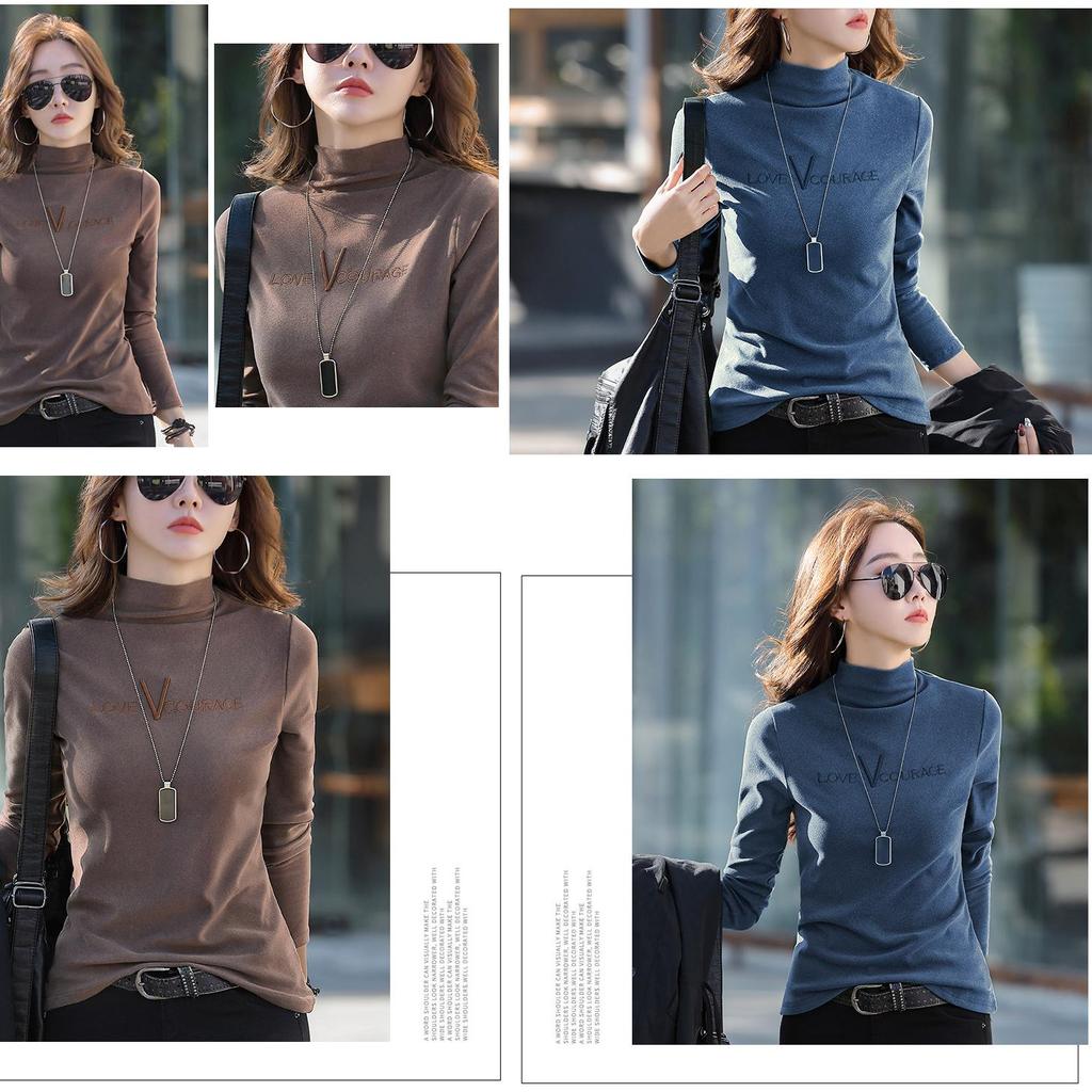 Women's 3XL Top Black German Velvet Turtleneck Plus Velvet Bottoming Shirt Autumn and Winter Versatile Thickened Long-sleeved T-shirt