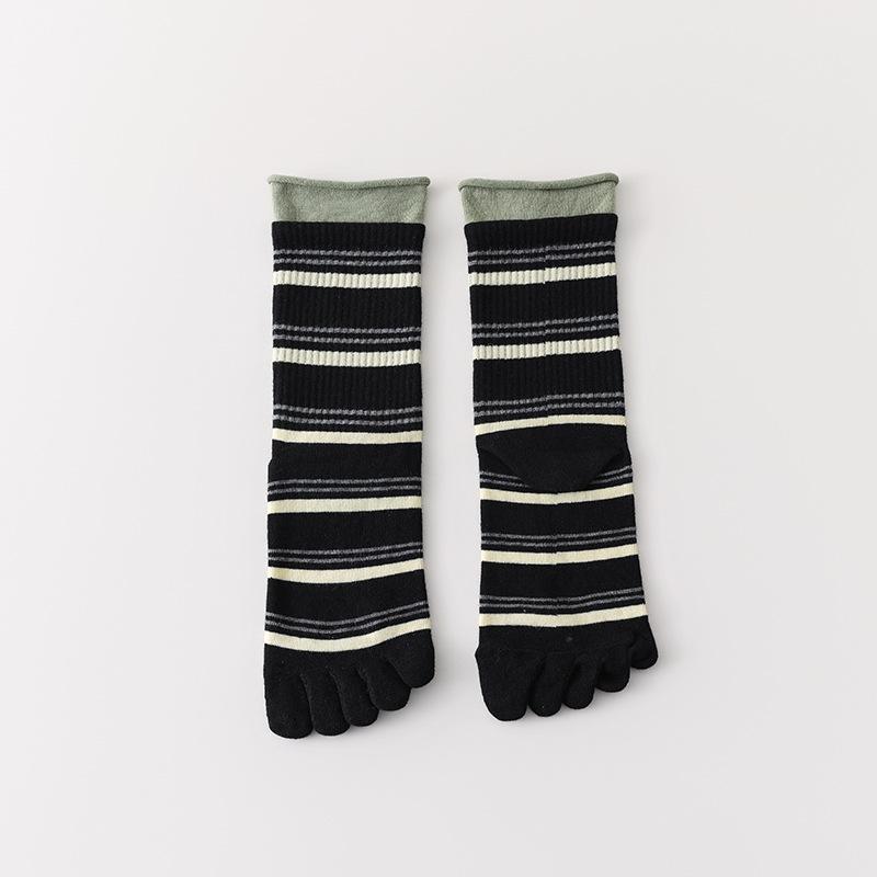 Striped Five-fingered Socks for Women, Mid-length Sports Anti-odor and Sweat-absorbing Socks, Girls' Spring and Autumn Ankle Socks