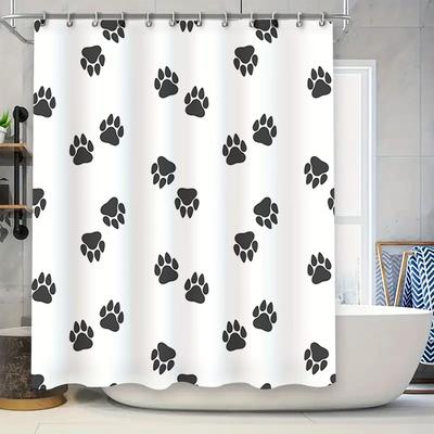 Black Paw Print Shower Curtain Home Decor Bathroom Liner for Cats Pet Lovers