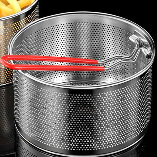 Edelstahl Frittierkorb mit Griff Große Kapazität Netzsieb zum Frittieren Abtropfen Dämpfen Rostbeständiges Küchenwerkzeug für Hähnchenflügel