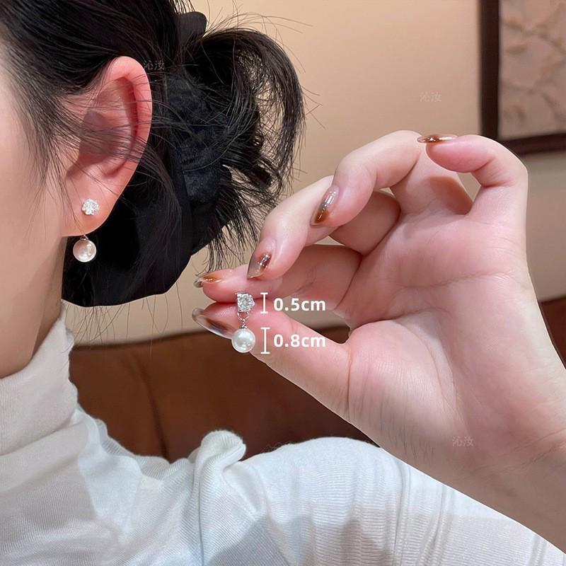 Zhao Lusi Style Zirconia Pearl Stud Earrings - Elegant, Versatile French Design