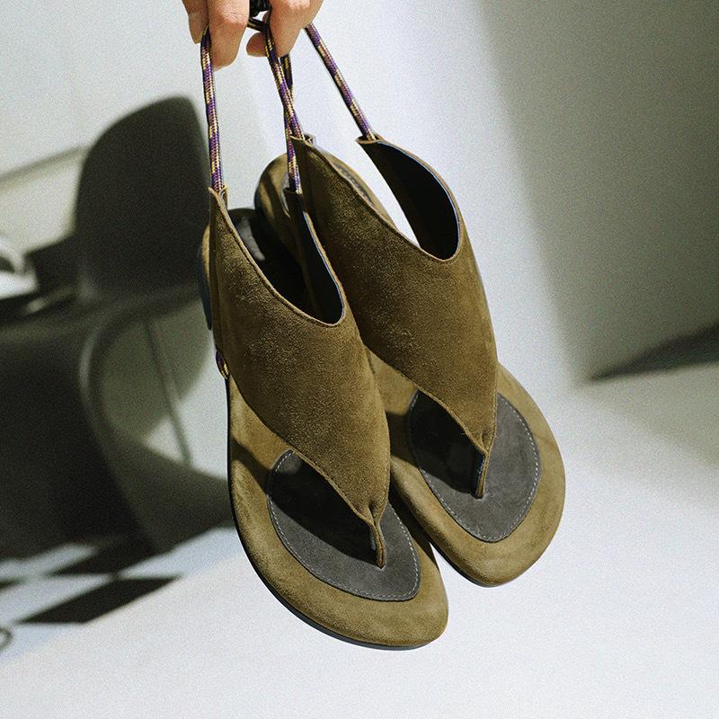 Fashion Luxury Green Sandals Leather Short Tube Flat Flip Flop Slippers Women's Outdoor Sandals Flat Heel Open Toe Women's Cool Boots