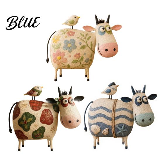 Resin Animal Figurines for Living Room Creative Cow Sculpture with Bird Figurine Pastoral Statue Rustic Modern Farmhouse Interior Decor Artistic
