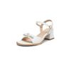 Fashion Pearl Sandals Block Heels Comfort Shoes for Women Large Size Buckle Strap Open Toe Med 2025 Summer Suit Female Beige Chunky Girl