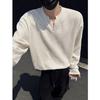 Men's American Trendy V-Neck Jacquard Sweatshirt: Loose Fit, Long-Sleeve, Casual High Street Style T-Shirt for Autumn.