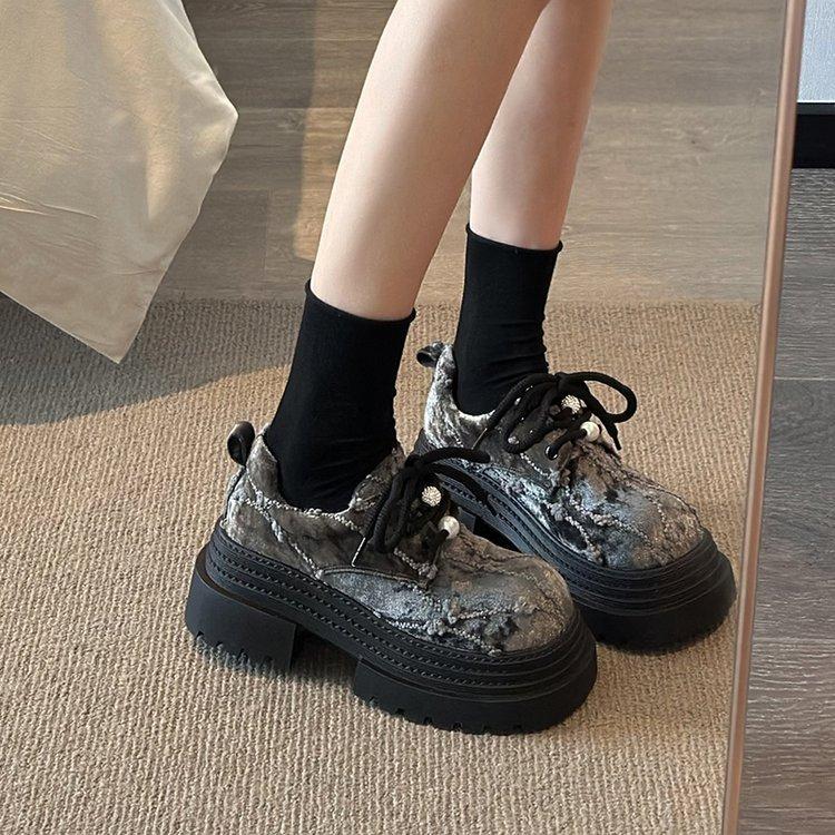 [Ushilai] thick-soled big-headed loafers for women's spring 2025 new heightening casual versatile Mary Jane shoes