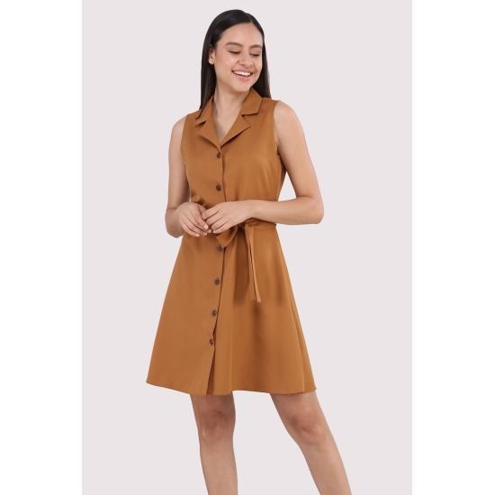 Rochie Casual&Confort Rochie scurtă de vară, cu guler de cămașă, fără mâneci, legată în talie