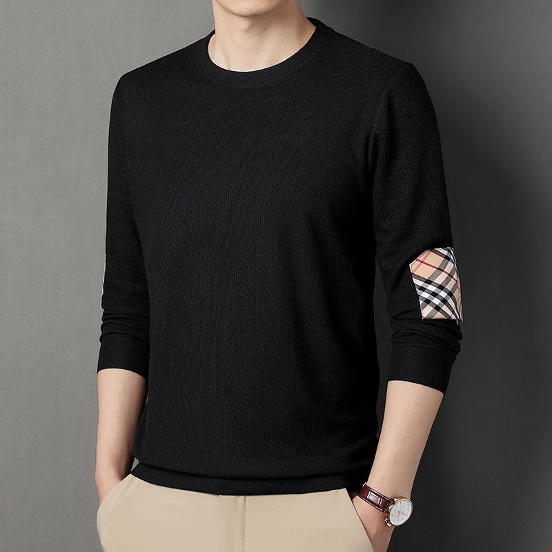 Men's Spring and Autumn New Men's T-shirt Youth Solid Color Long Sleeve Crewneck Bottom Shirt Men's Wear