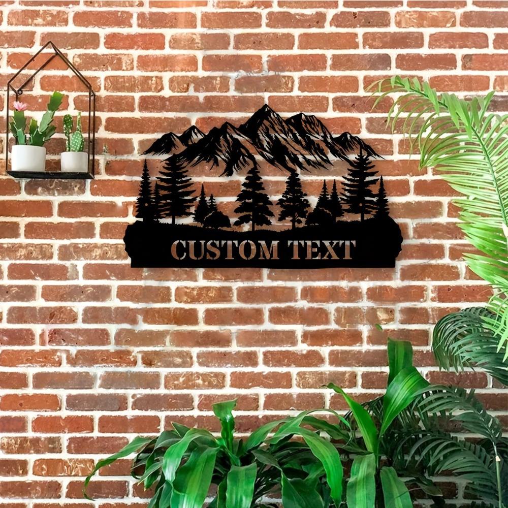 1pc Personalized Vintage Metal Wall Art, Custom Hills & Woods Sign, Rustic Doorplate for Kitchen, Office, Balcony, Gift.