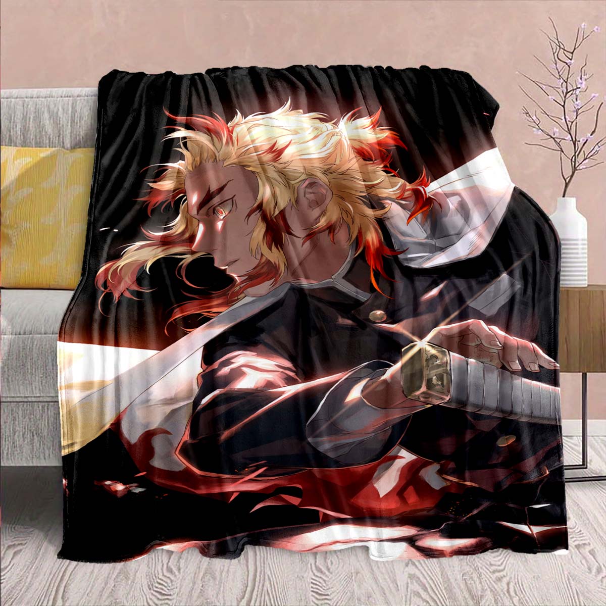 

Demon Slayer Anime Flannel Blanket - Soft Warm Perfect for Sofa, Bedding Camping Travel Office Home Decor -QJY 75x90cm
