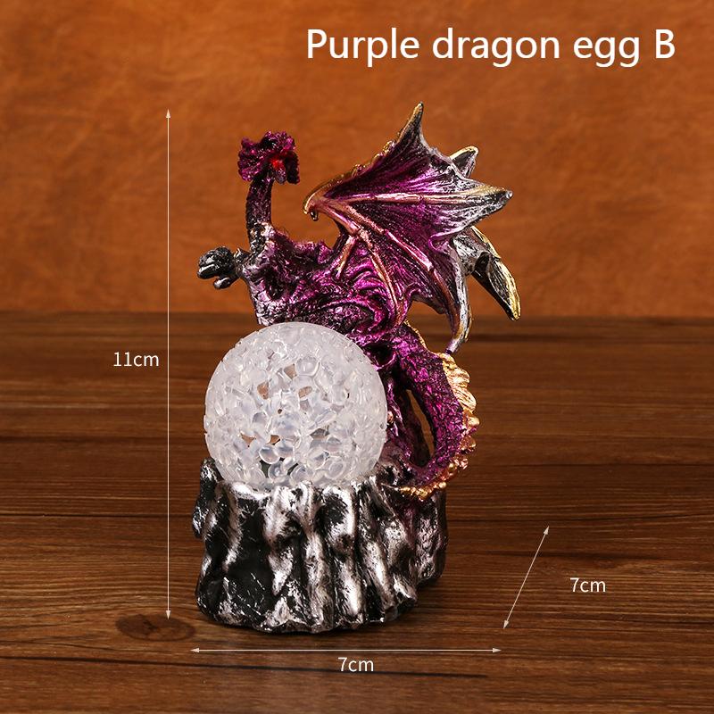 Dragon Egg Resin Ornament with LED Light Halloween Home Decoration Fly Dragon Night Light Sculpture Desk Accessories