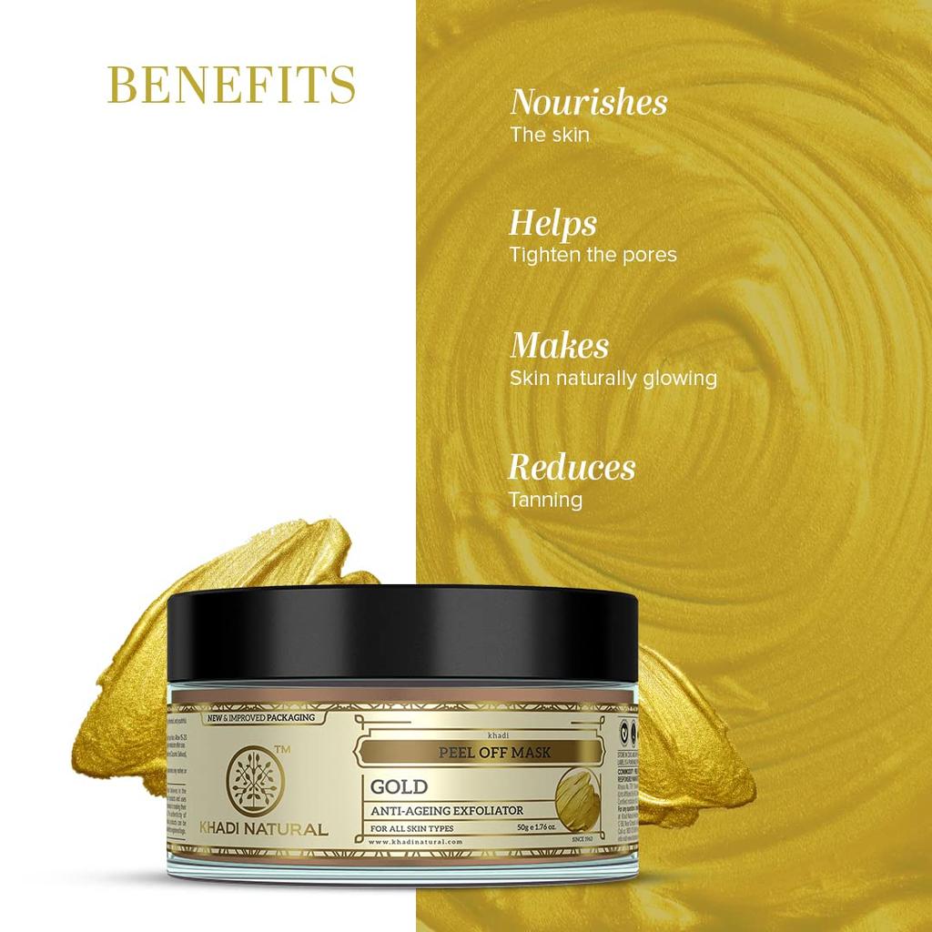 Khadi Natural Ayurvedic Gold Peel Off Mask 50 g For Radiant Glow, Pore Tightening And Skin Nourishing Care