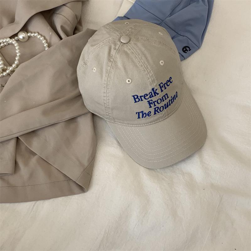 Retro Coffee~ Soft Top Versatile Letter Embroidery Face Small Baseball Cap Women S Cotton Sunscreen Cap M(56-58cm)