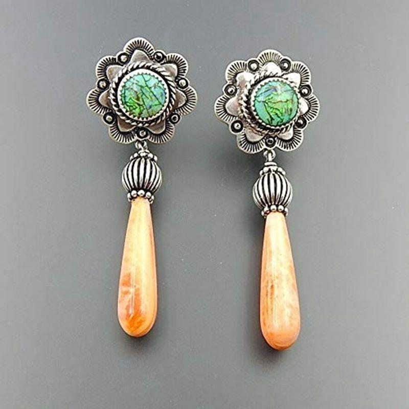 Delicate Flower Metal Green Crystal Dangle Earrings for Women Girl Chic Jewelry
