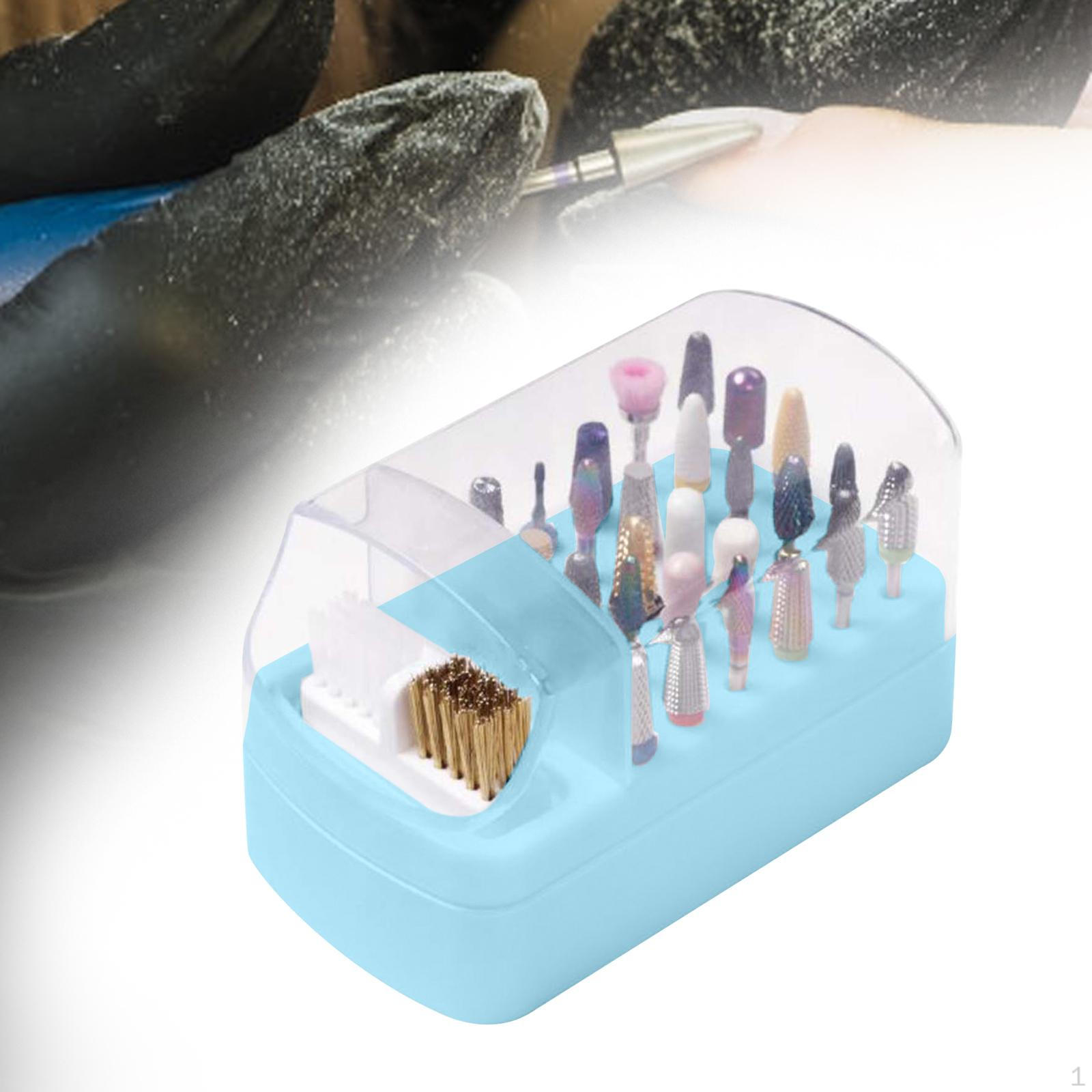 

Держатель сверл для ногтей 2 в 1, футляр для чистящей щетки, 30 пыленепроницаемых отверстий синий