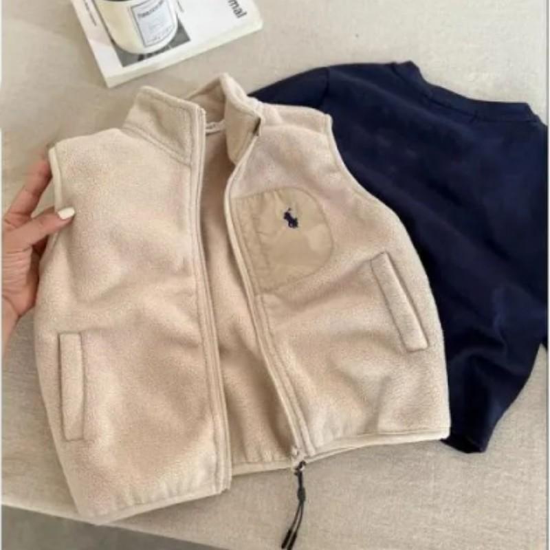 

Детский осенне-зимний мягкий жилет с вышивкой для детей среднего и маленького возраста, теплое пальто без рукавов 80 бежевый