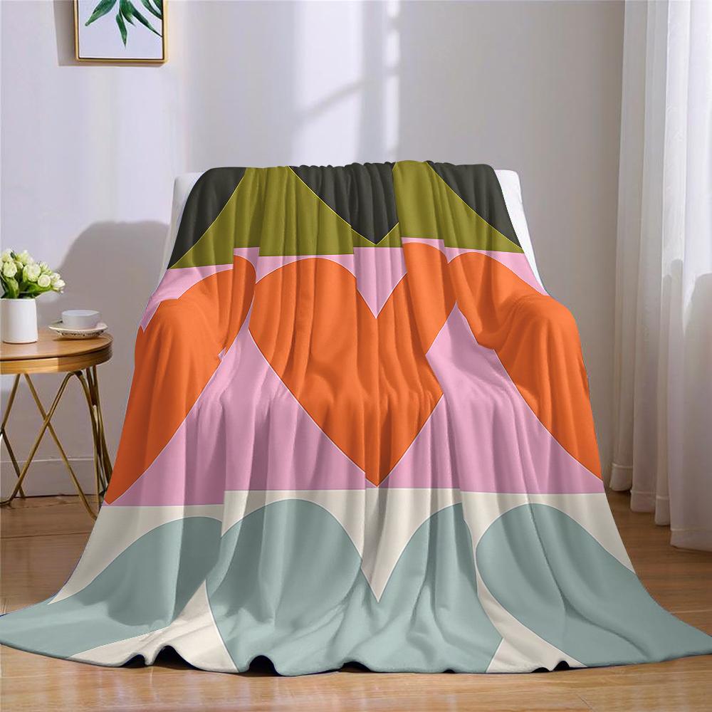 Retro Multi Color Heart Layers Flannel Blanket Warm Soft Halloween Christmas Couch Warm Cozy Decorative Decor for All Season