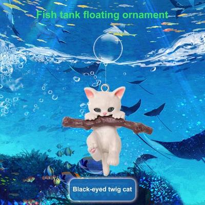Balık Tankı Dekorasyonu Küçük Yüzen Top Akvaryum ile Zarif Mini Kedi Heykeli Süsleme