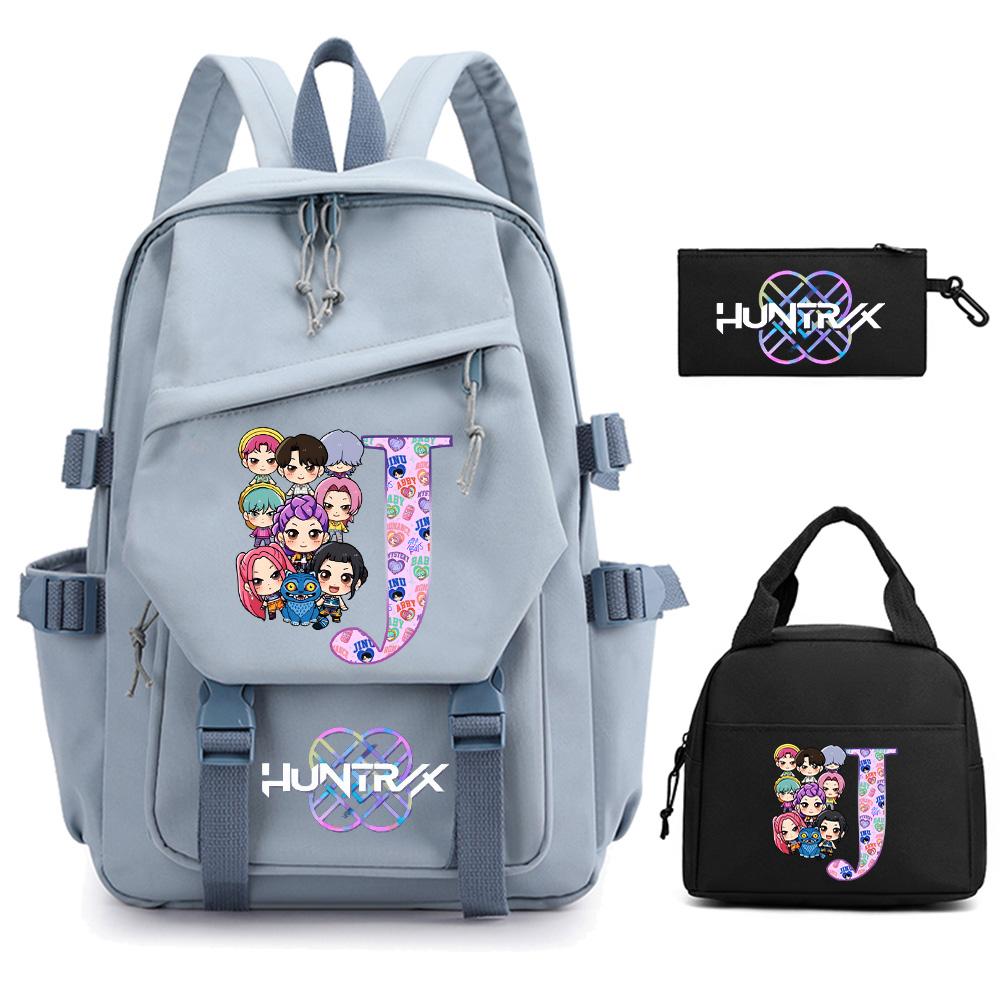 3Pcs/set Cartoon 26 English Letter Kpop Demon Hunters Printed Backpack for Teenger Children Large Capacity Schoolbag Girl Gift Women Travel Bag
