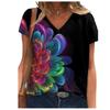 Summer V-neck Flower Pattern 3D Printed Top Fashionable Casual Short Sleeved Women's T-shirts