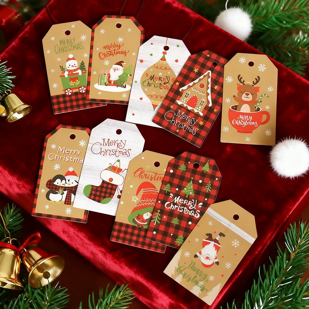 50Pcs Paper Card Christmas Decoration Hanging Christmas Tree Pendant Ornament Santa Claus Xmas for Home Decor DIY Party Supplies