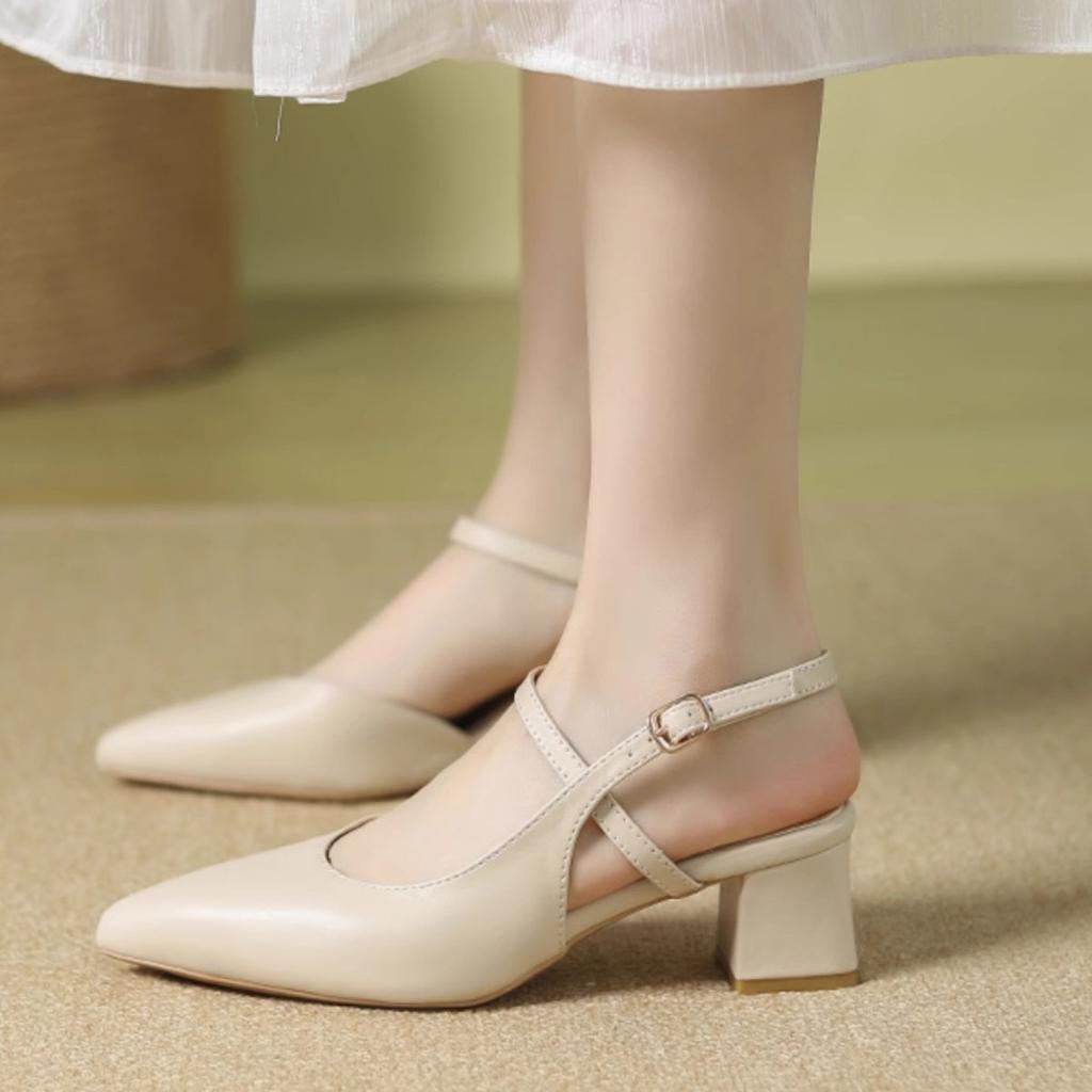 Pointed Toe Bag Head Sandals Women's Spring and Summer New Versatile and Not Tired Foot Size Thick Heel Single Shoes