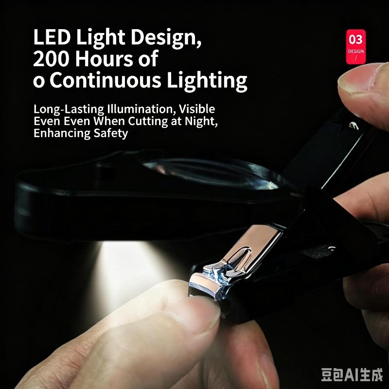 Multifunctional Antisplash LED Nail Clippers Magnifier Non-Slip Handle Nail Cutter for Kids Elderly Daily Grooming