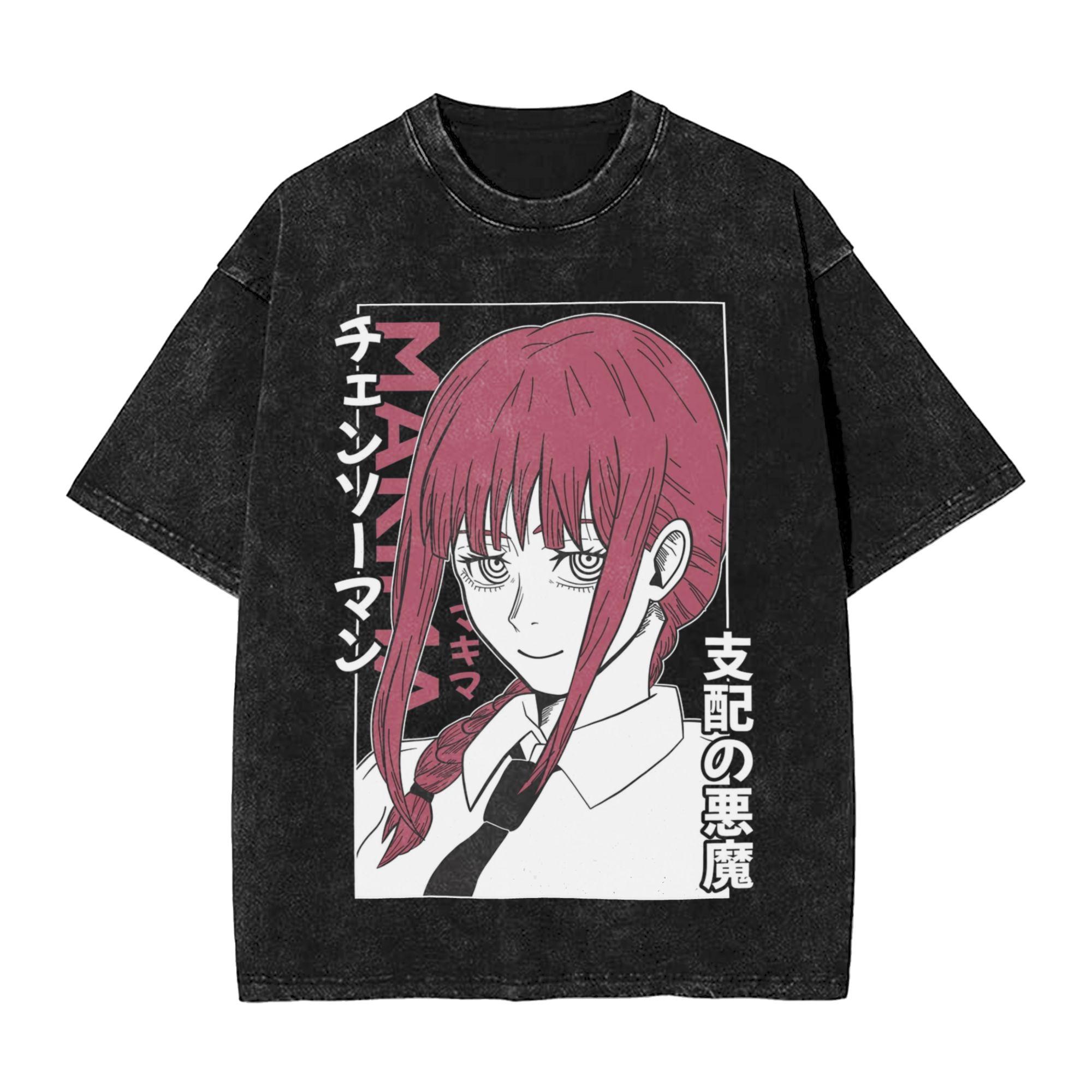 

The angel devil Makima Anime Chainsaws Unisex Washed T Shirt Streetwear Hip Hop Cool TShirt Tee Shirt for Unisex Women Harajuku S