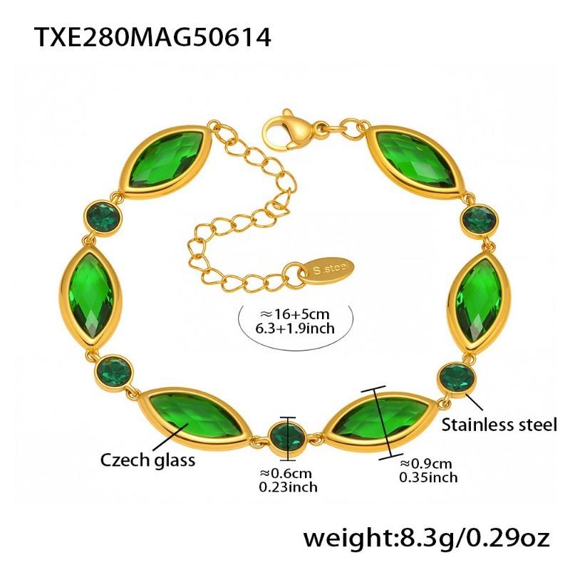 Women Luxury Shiny Crystal Glass Bracelet Stainless Steel Gold Plated Jewelry
