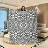 A Hand-painted Coloring Stress-relief Blanket, a DIY Coloring Flannel Sofa Throw with a Multi-layered Continuous Symmetrical Mandala Floral Line Art P