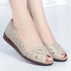 2025 Newly Cutout Leather Sandals Woman Fashion Peep Toe Wedge Summer Shoes Ladies Slip On Hollow Out Loafer Sandal Mom's Shoes