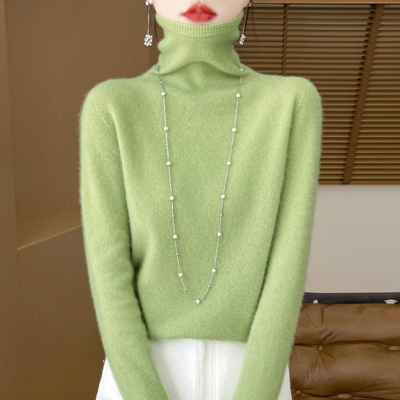 Suéter de Cachemira de Visón de Cuello Alto para Mujer Jersey para Mujer Otoño e Invierno Suéter de Punto Suelto Bajo Moda Top Básico