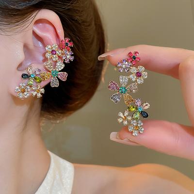 Boucles d'oreilles Fleur Zircon Coloré Romantique pour Femmes Boucles d'oreilles Marguerites Métal Luxe Exquis Bijoux Cadeaux de Mariage Fête