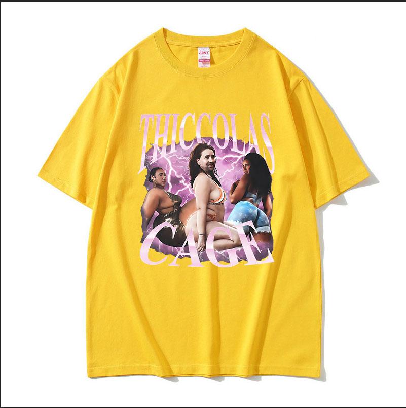 Thiccolas Cage Funny Meme T Shirts Unisexs Humor Clothing Fashion Short Sleeve Tshirts Unisex Summer High Quality Cotton TShirt