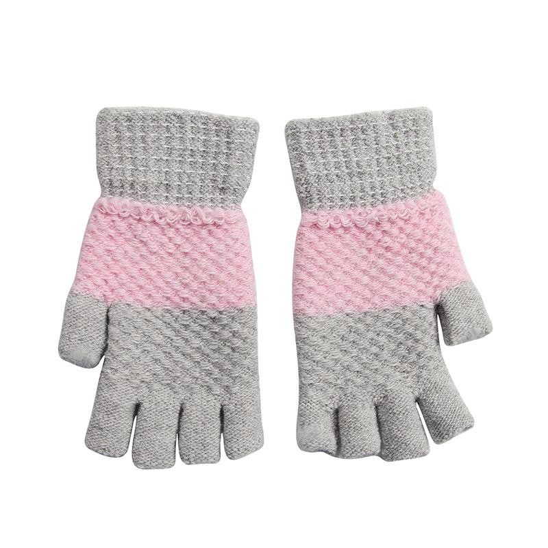 

Winter New Style Adult Women s Fashionable Color-blocked Knitted Half-finger Warm Gloves with Fingerless Half-knuckle Thickening for Students One size