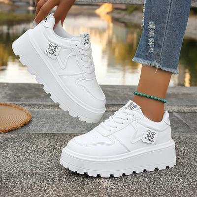 Damen Klassiker Komfort Weiß Klobige Sneaker Dicke Sohle Keilabsatz Sportschuhe Frau Herbst Schnürer Plateau Walking Schuhe