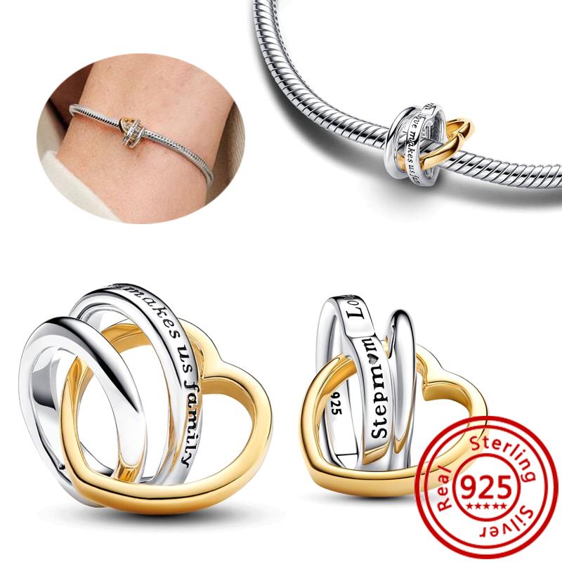 Fit Original Pantaro Charms Bracelet 925 copper Two-tone Heart Ring Mom Tree Bicycle Star Castle Candle Golden Beads DIY Zircon