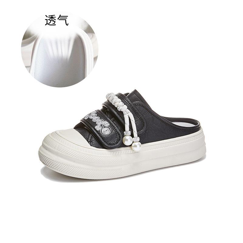 Velcro Bag Head Slippers Women's 2025 Summer New Outer Wear Big Head Half Drag Fashion Sandals Flat Bottom Versatile Women's Shoes