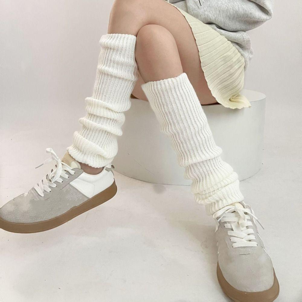

Faux Fur Lace Up Leg Warmers Knitted Women s Stockings Thickened Furry Leg Warmers Winter white-Knit