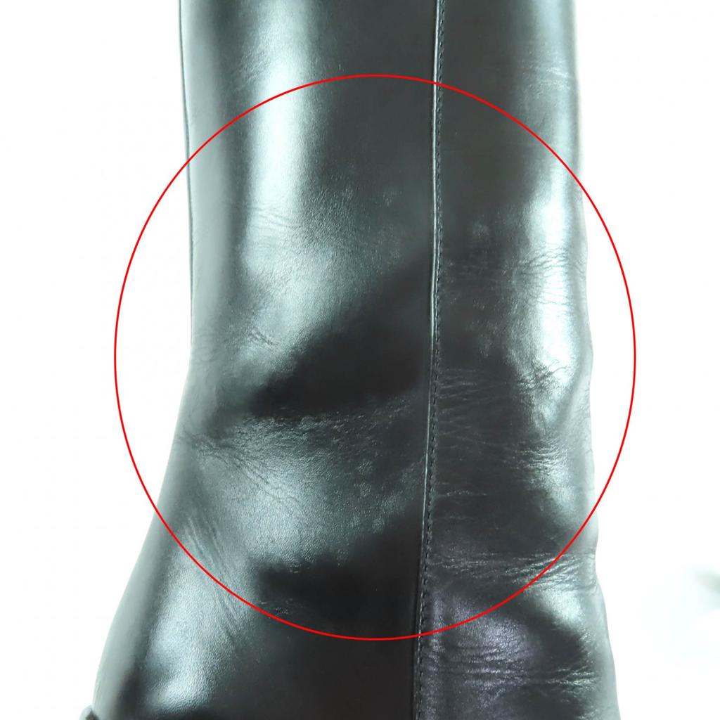 Great CHANEL Knee-high boots black leather Women 36 G30379 Used