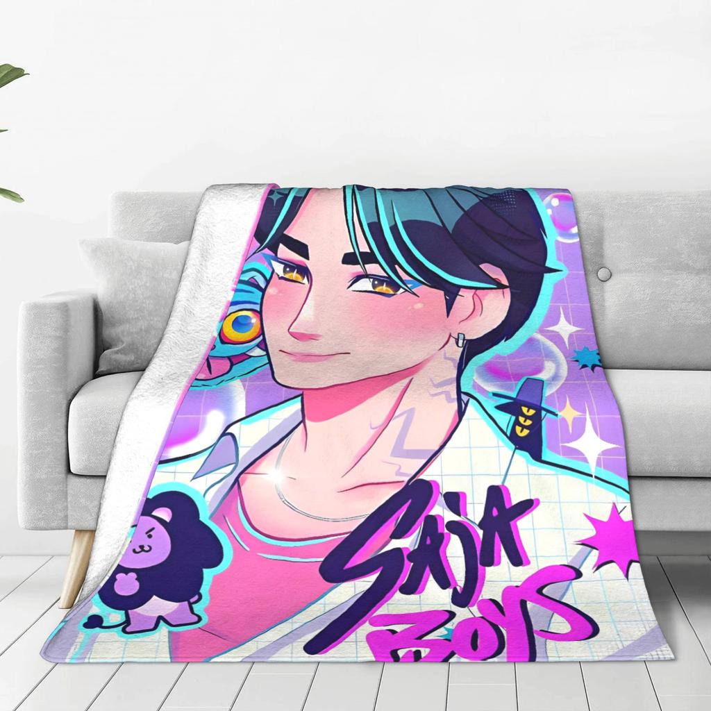 Saja Boys Abby Plush Blankets Girl Kpop Demon Hunter Flannel Throw Blanket For Home Decor Super Warm Design Quality Bedspread