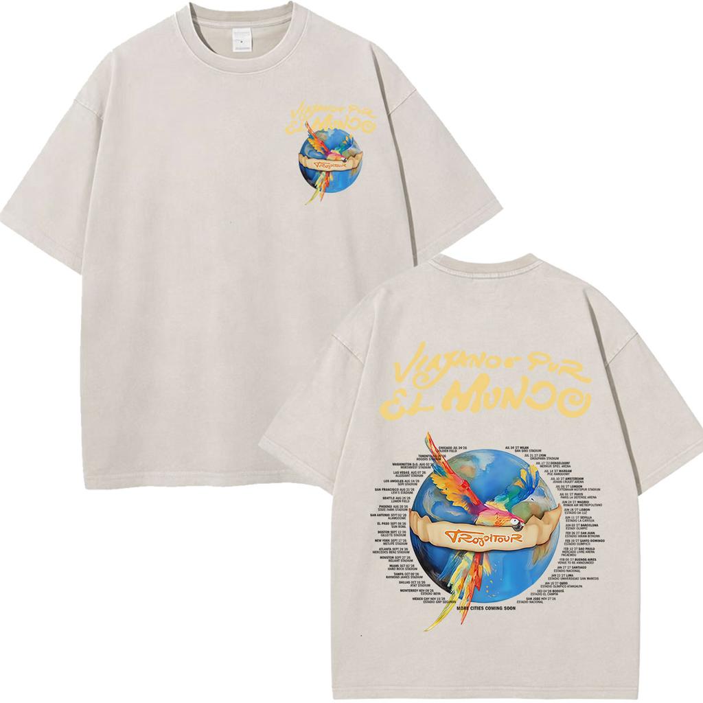 Karol G Viajando Por El Mundo Tropitour  Graphics T Shirt Unisex Women Fashion Cotton Loose Casual Vintage Washed Tshirts Tops