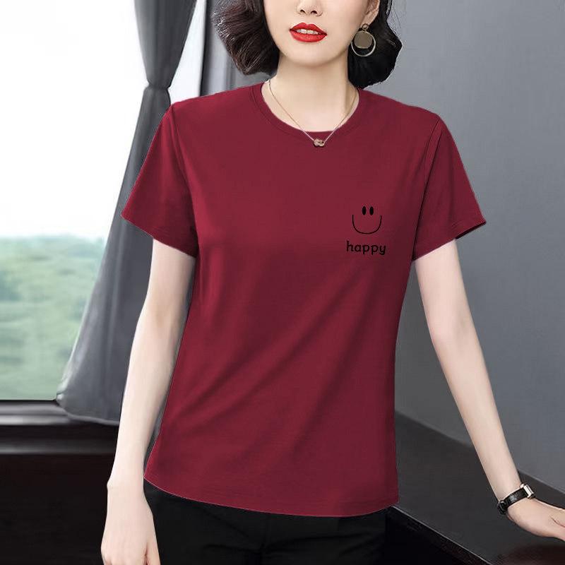 2026 Summer Women's Plus Size Short-Sleeve T-shirt, Versatile Age-Defying Round Neck Top.