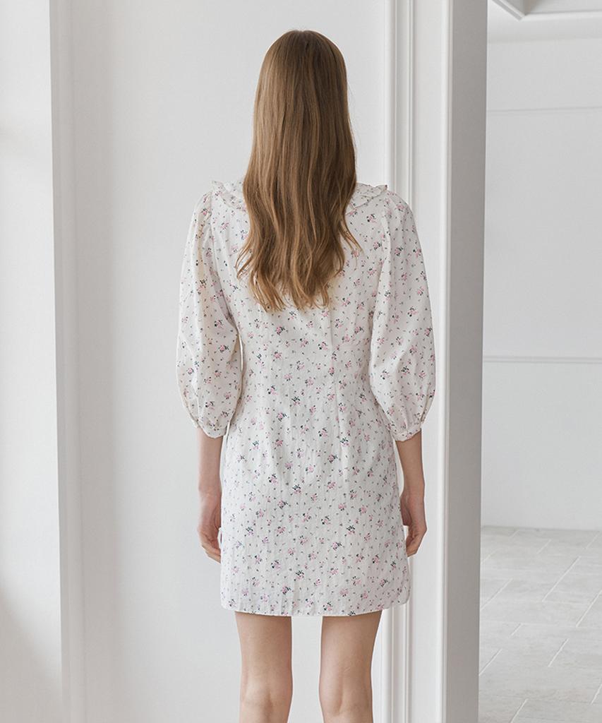 Bember Lace Collar Puff Sleeve Dress_White