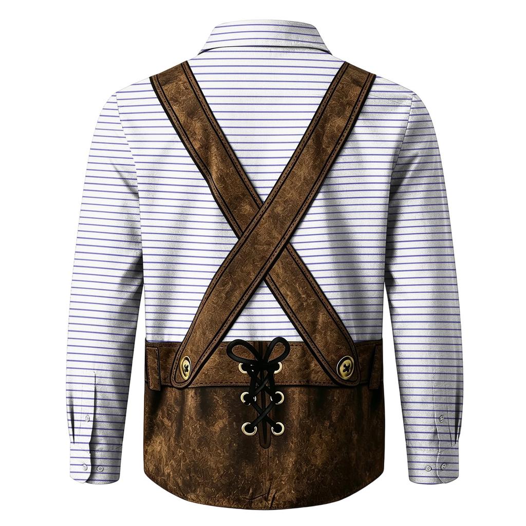 Herren Oktoberfest 3D-Druck Locker geschnitten Langarmhemd mit Reverskragen Vintage Lässig Outdoor Festival Party Atmungsaktives Oberteil