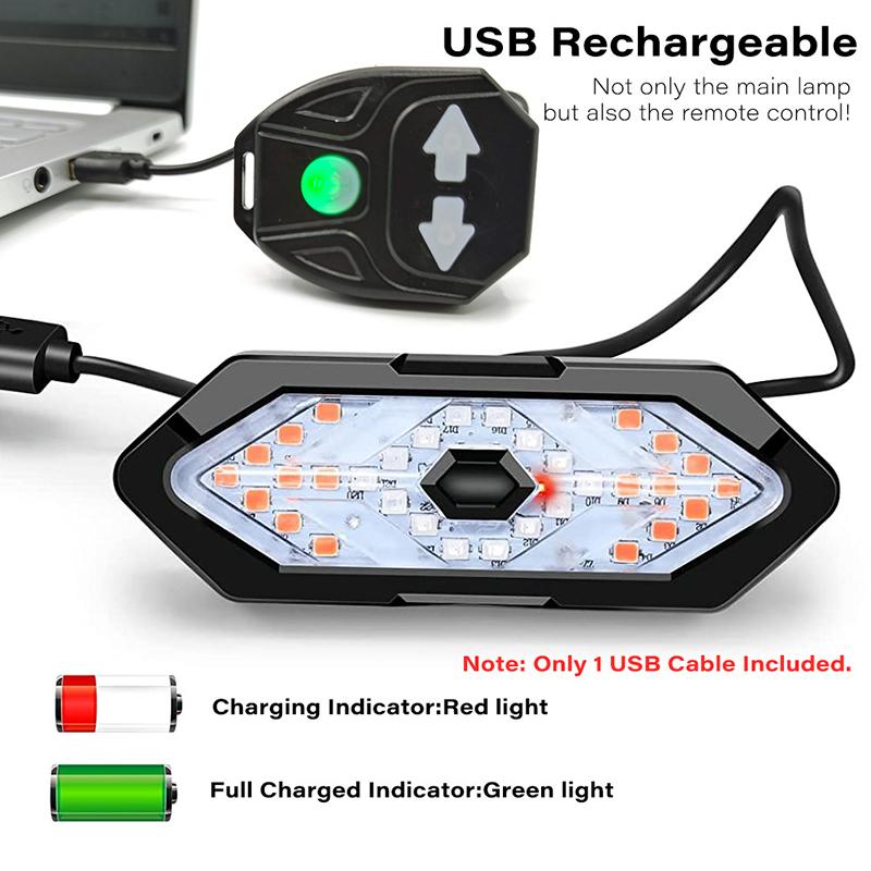 1 Pcs Bike Turn Signal Taillight Usb Rechargeable Remote Control Ultra Bright For Night Cycling